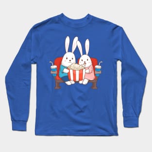 Bunnies Movie Night Art Print Long Sleeve T-Shirt